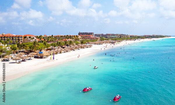 Aerial from Eagle beach on Aruba in the Caribbean